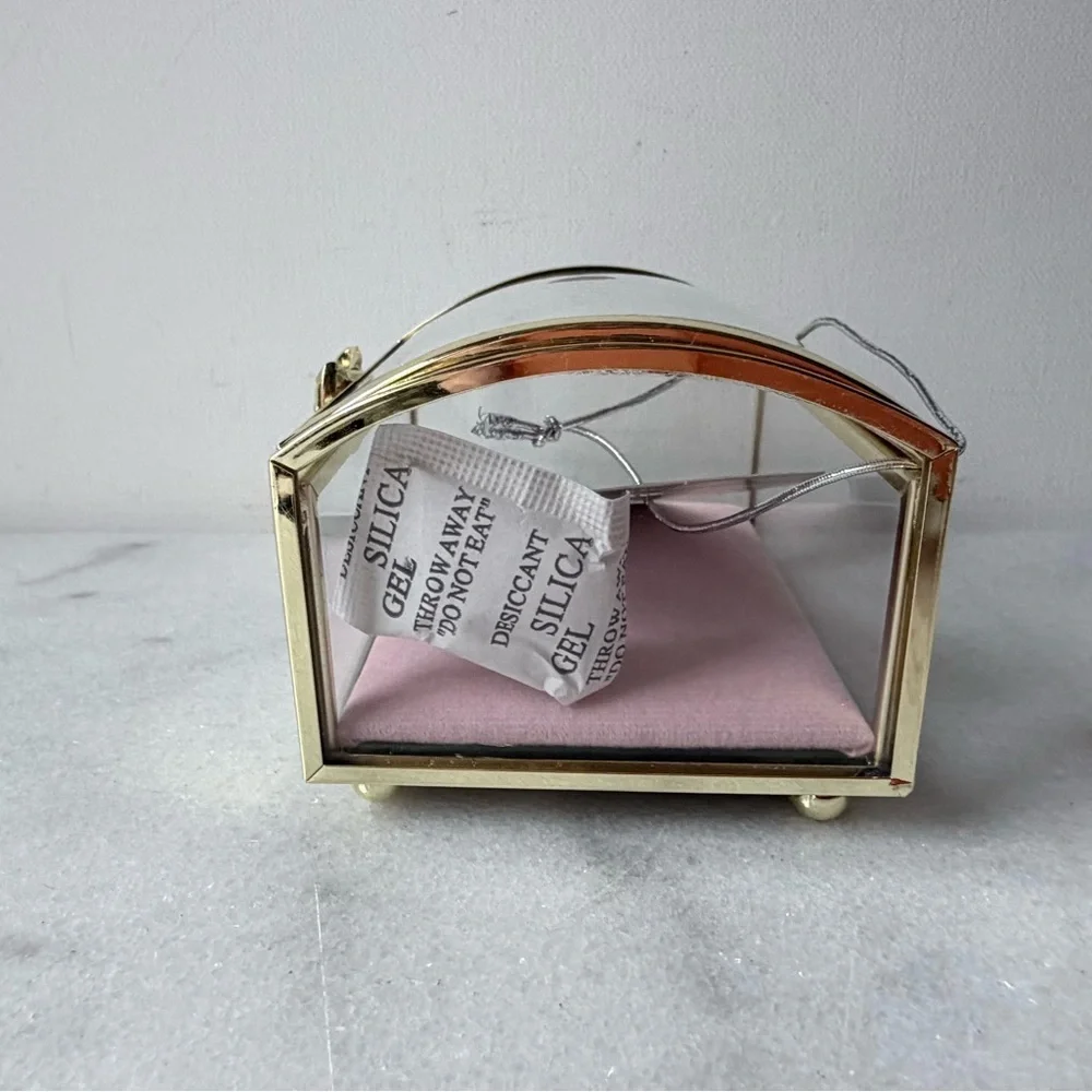 Gold trim and Glass Jewelry Box vintage style pink cushion